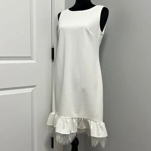 Calvin Klein dress white with gold zipper tank top ruffle bottom with lace size8